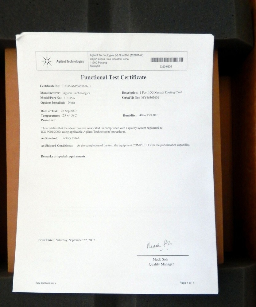 Agilent N2X E7315A 10Gb Ethernet Test Card