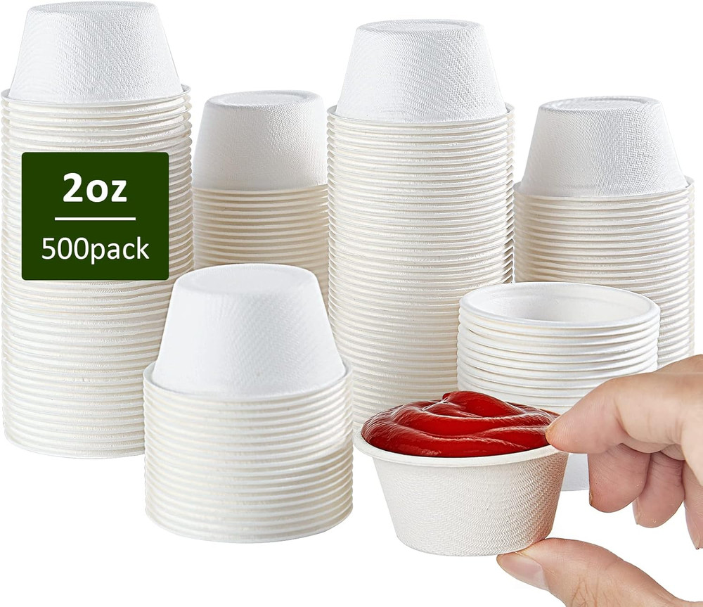 Vplus 500 Pack 2 OZ Disposable Souffle Cups, 100% Compostable Portion Cups, Made