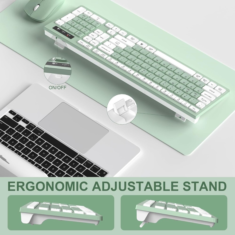 Wireless Keyboard and Mouse Combo, Full-Sized Wireless Keyboard and Adjustable
