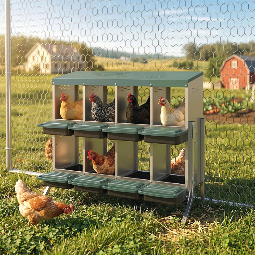 Chicken Nesting Boxes, 8 Compartment Metal Nesting Boxes for Chickens