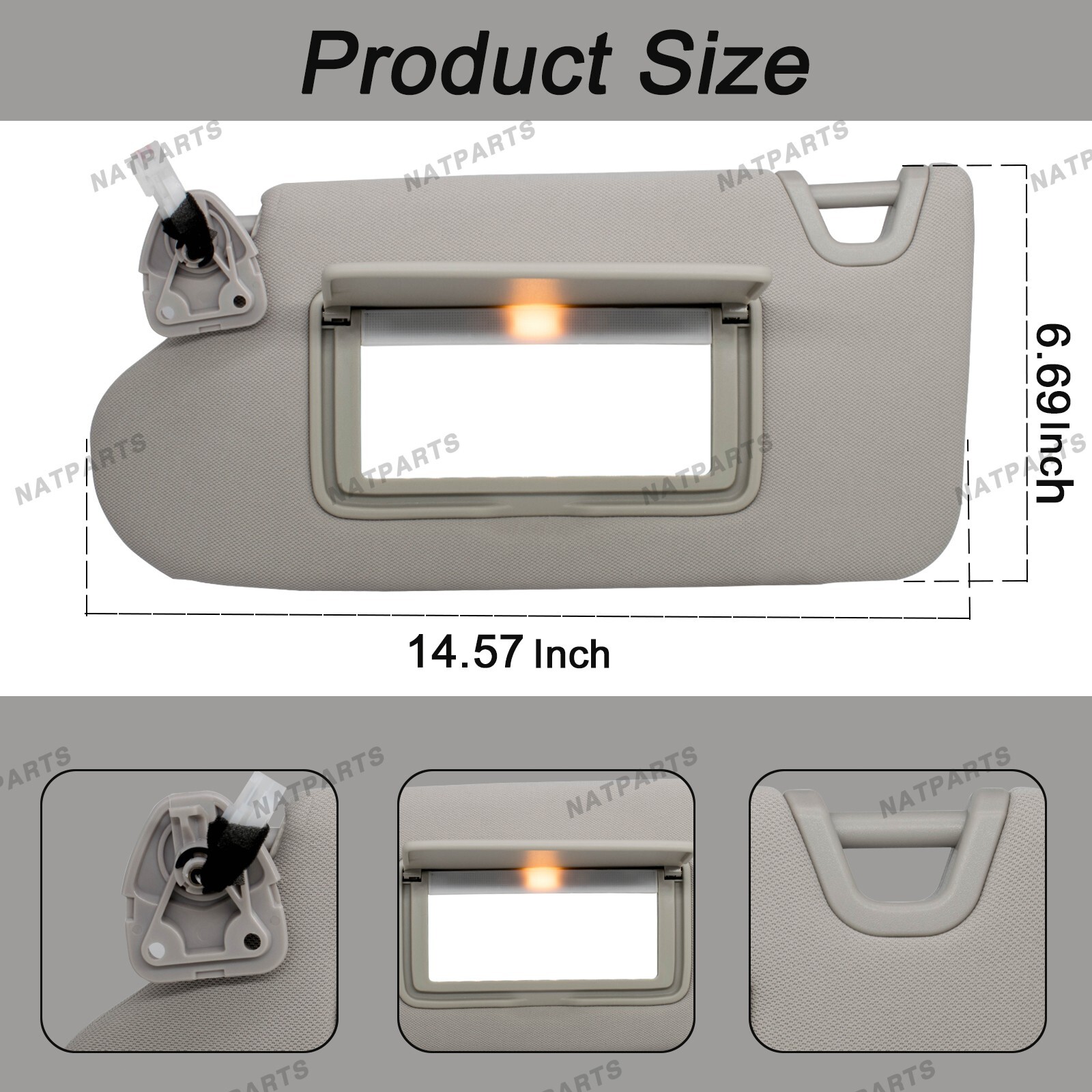 Pair Gray Side Sun Visor W/ Lights fits for 2013-2018 Nissan Altima 96401-3TA2A