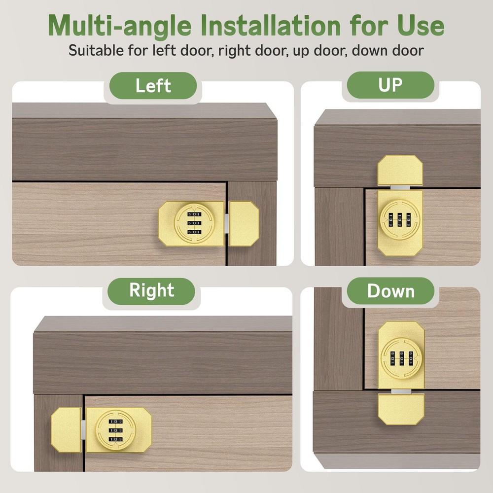 Mechanical Keyless Cabinet Lock 3-Digit Combination Stick-on Lock Drawer Comb...