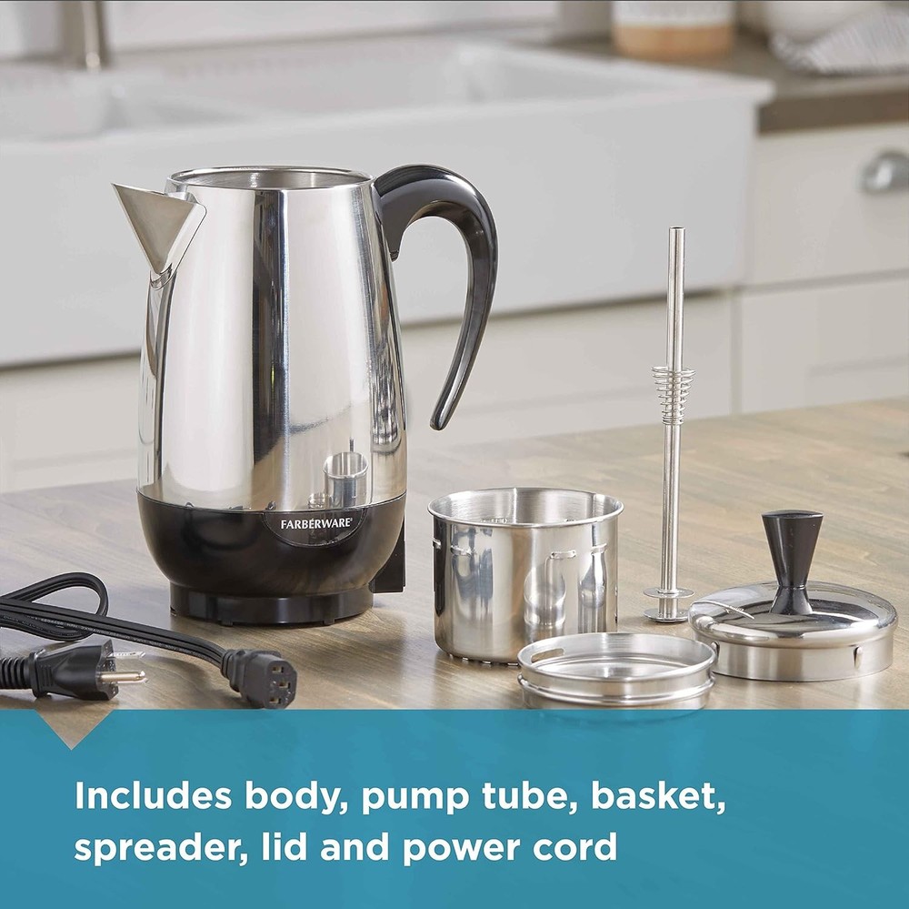 Electric Stainless Steel Coffee Percolator with Automatic Keep Warm Feature