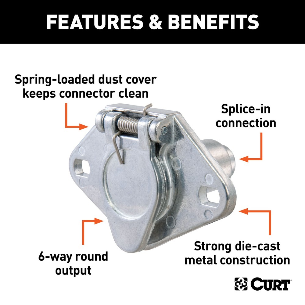 Curt-6-Way Round Connector Socket (Vehicle Side, Packaged)
