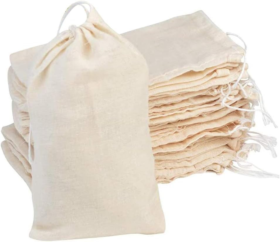 50Pcs Cotton Drawstring Bags, Reusable Muslin Bag Natural Cotton Bags with Draws
