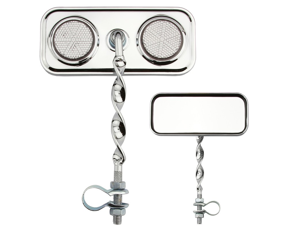 Bike Two Rectangle Flat Twisted Mirror Chrome Clear Reflectors.