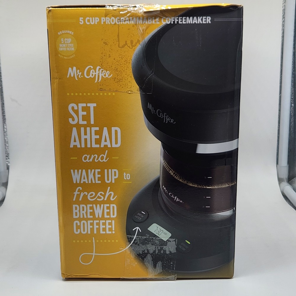 Mr. Coffee 5-Cup Programmable Coffee Maker Black: Drip Coffee Machine, Electric,