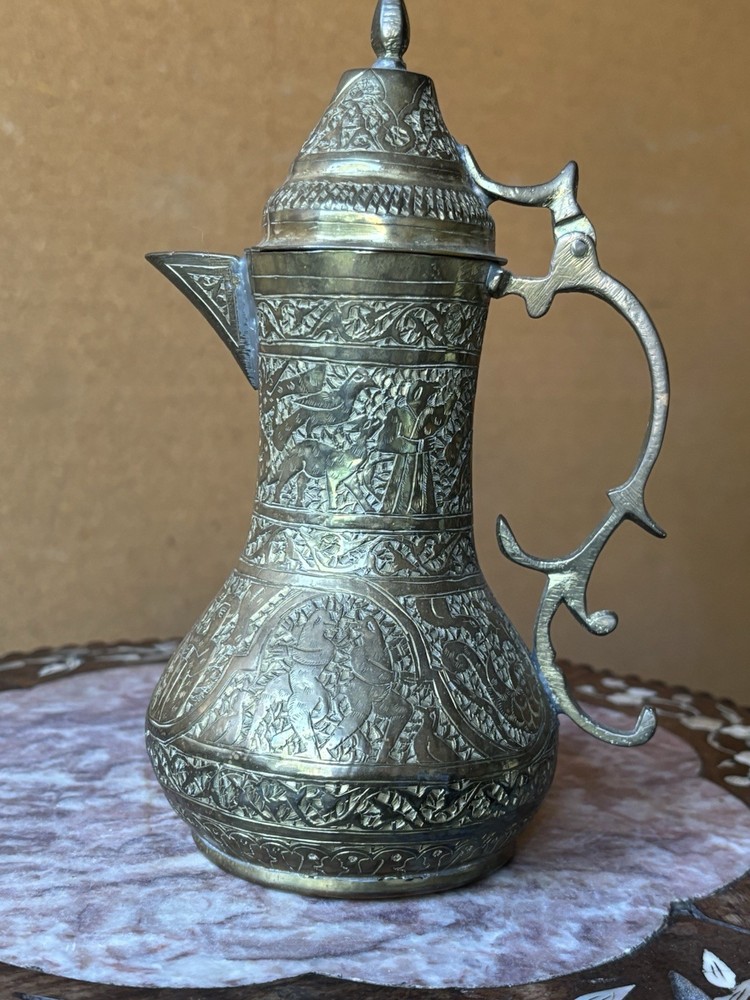 Antique Dallah Coffee Pot Brass Chased Hand Tooled