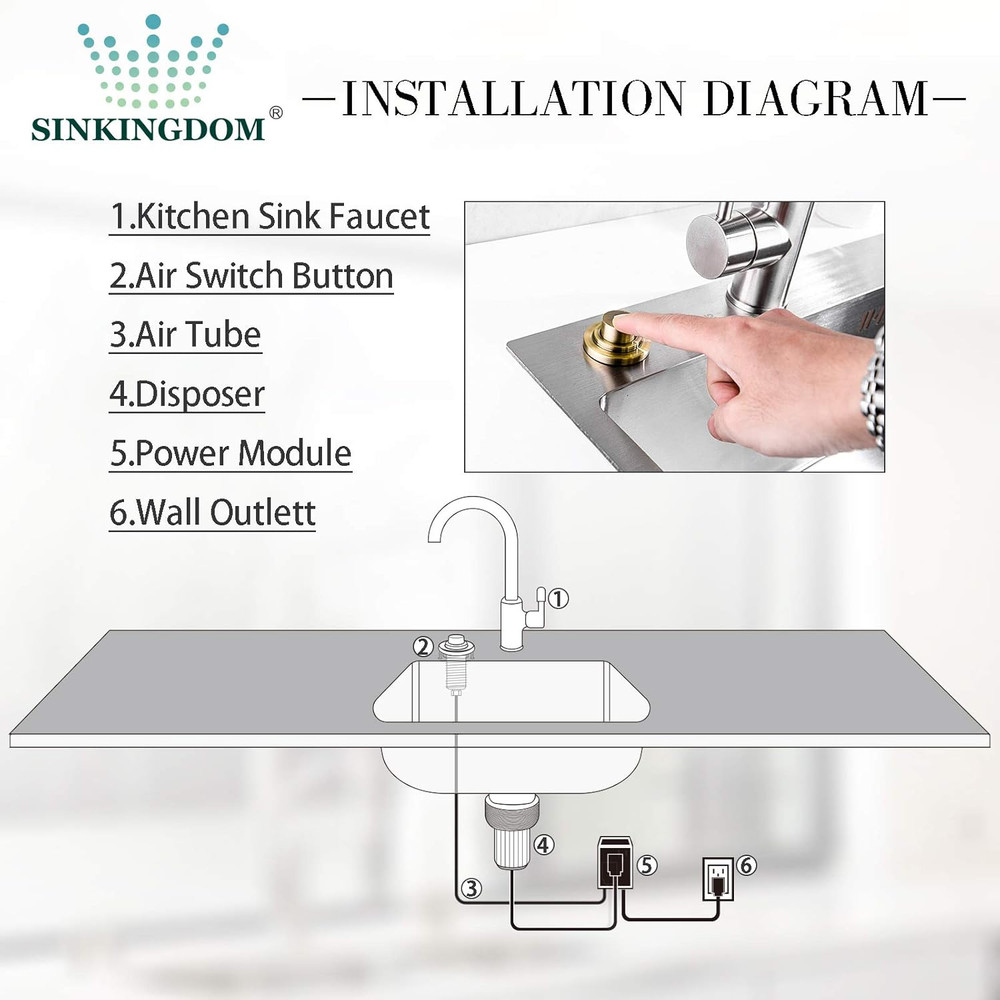 Brass Gold Air Switch Kit for Garbage Disposal - Long Button Design