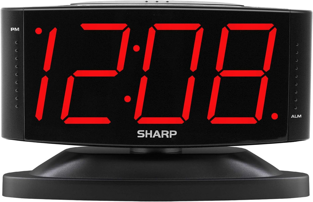SHARP Home LED Digital Alarm Clock – Swivel Base - Outlet Powered, Simple
