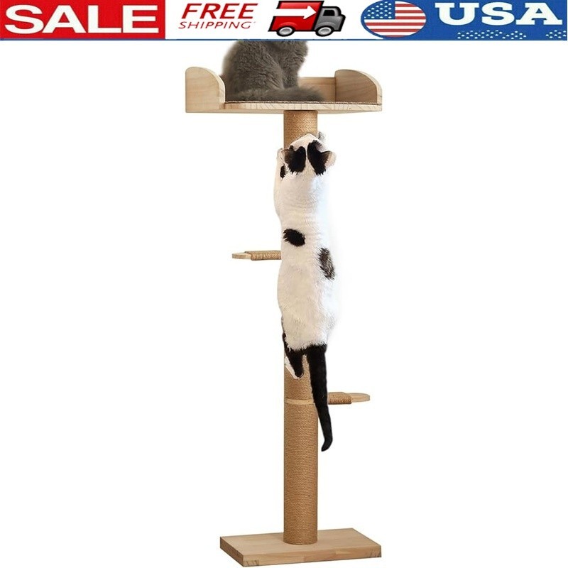 Sturdy Adjustable Cat Window Perch Tree W/ Scratching Post & Suction Cups New