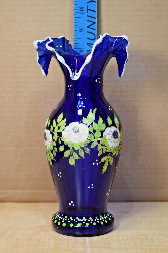 Cobalt Blue Glass Vase Signed "Widdie"
