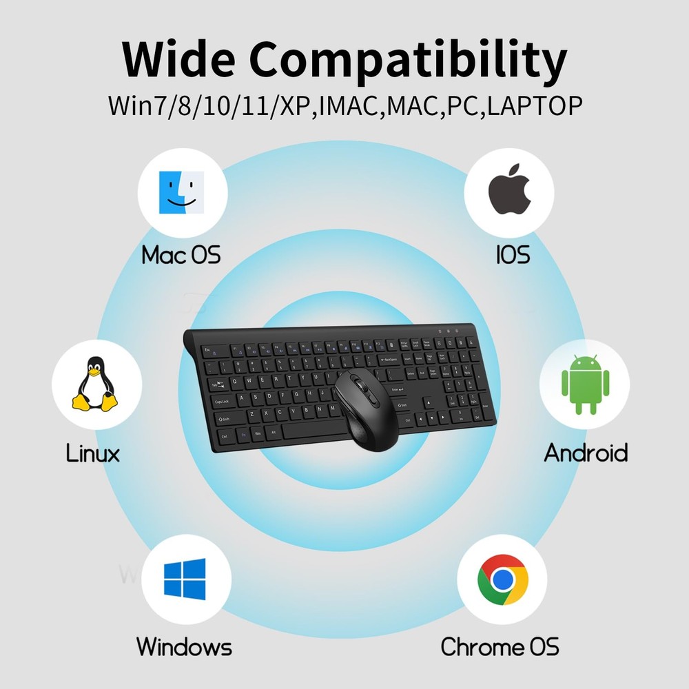 Wireless Keyboard And Mouse Set Slim Calculator Button Silent DPI Black