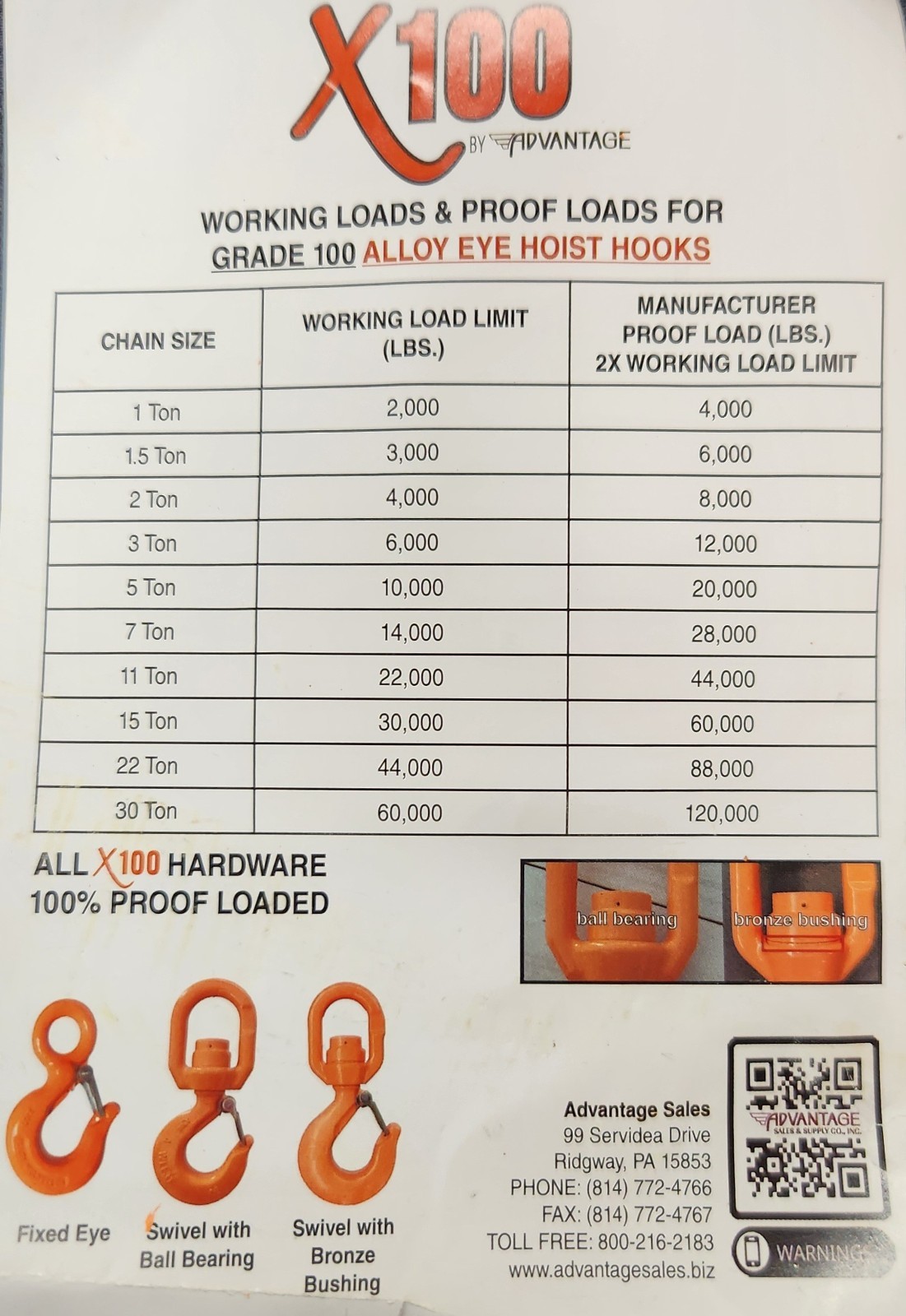 QTY 1 NEW XEHH500SI X100 5 TON GRADE 100 SWIVEL EYE HOIST HOOK W/ BALL BEARING