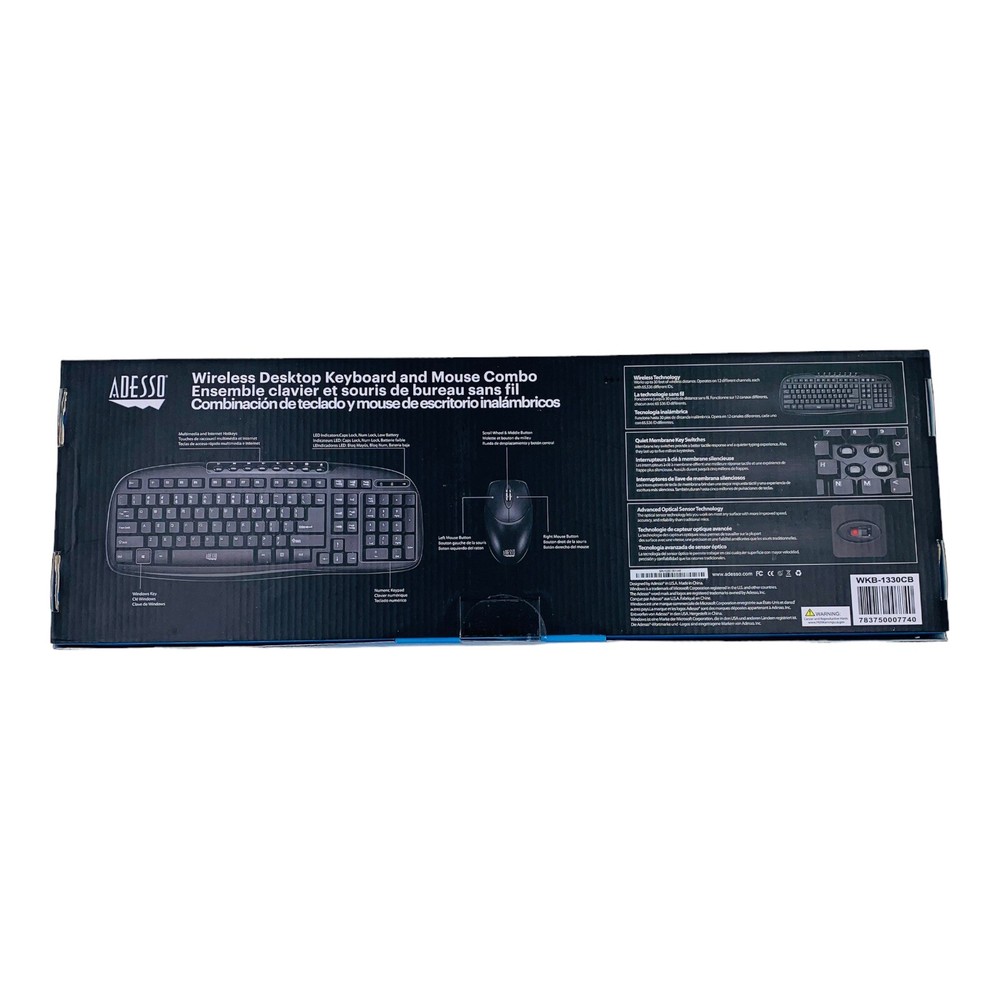 Adesso Wireless Desktop Keyboard and Mouse Combo, Black