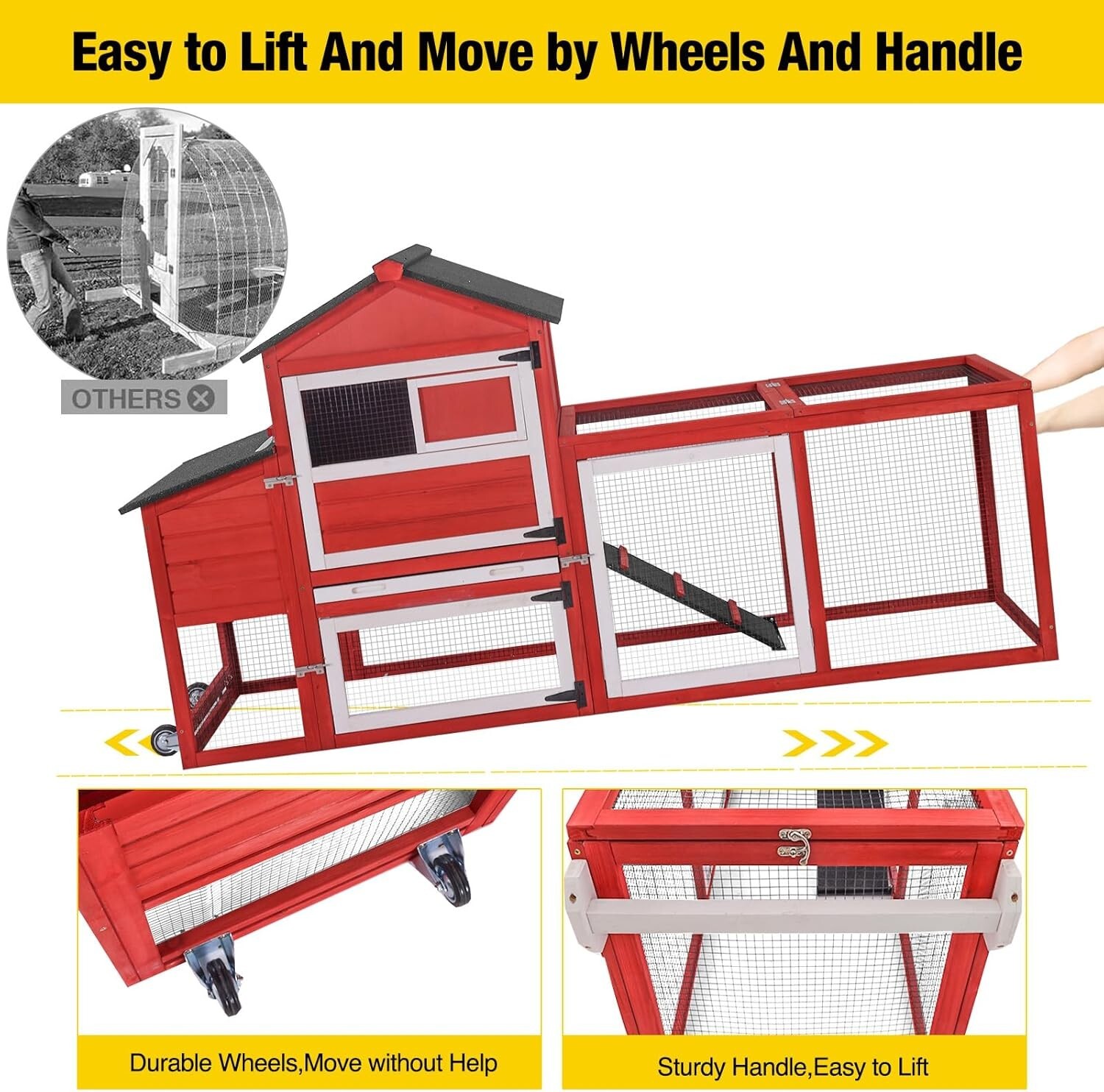 Aivituvin Chicken Coop Expandable Mobile Chicken House for Outdoor with Wheels