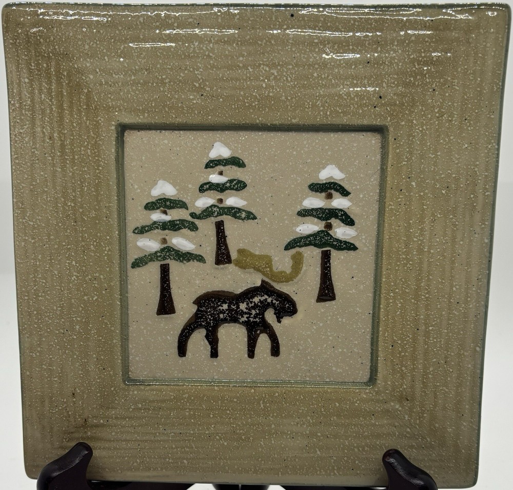 Sonoma, 7” Ceramic Square Trivet, Lodge, Moose, Pine Trees,