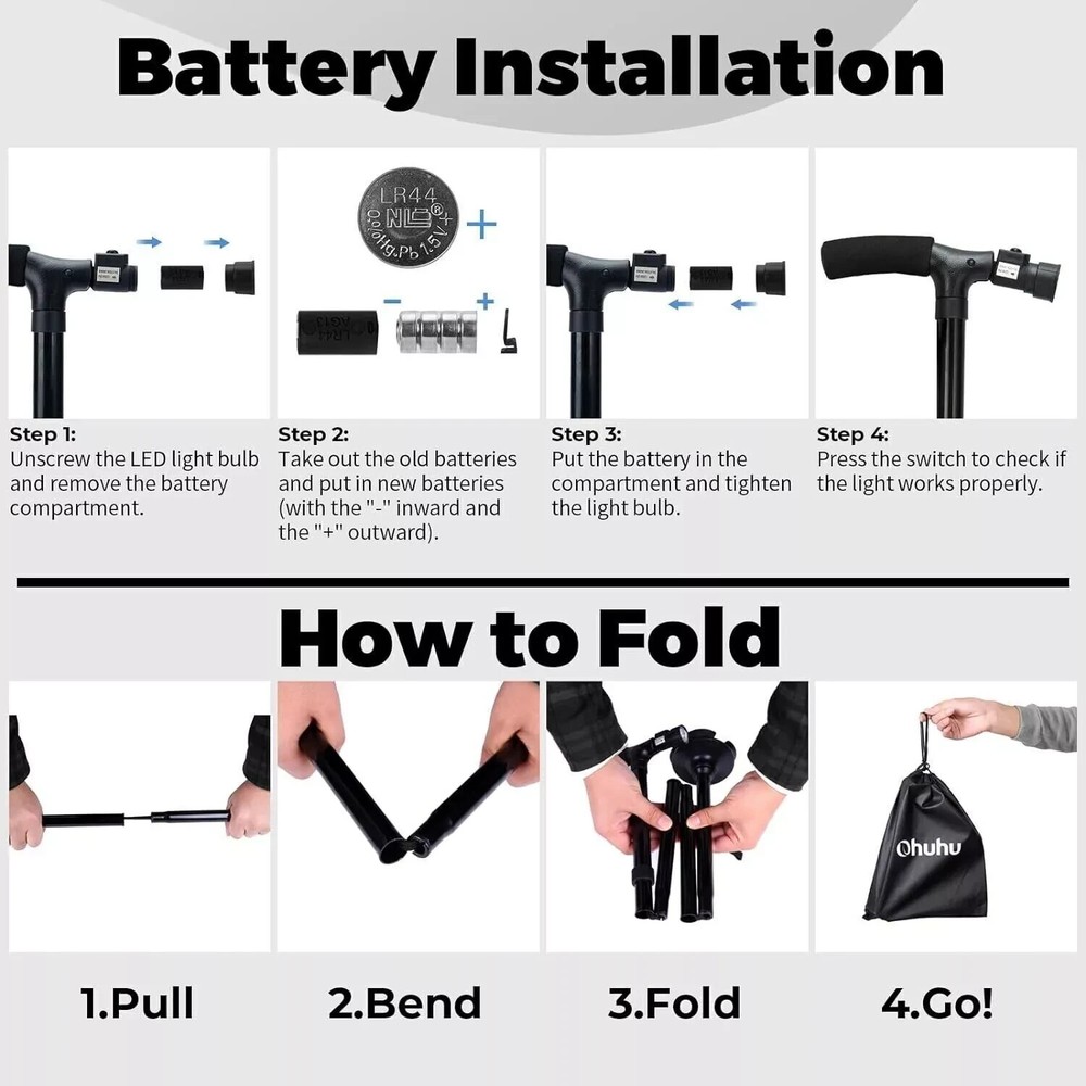 New Folding Walking Cane with LED Light Adjustable Walking Stick