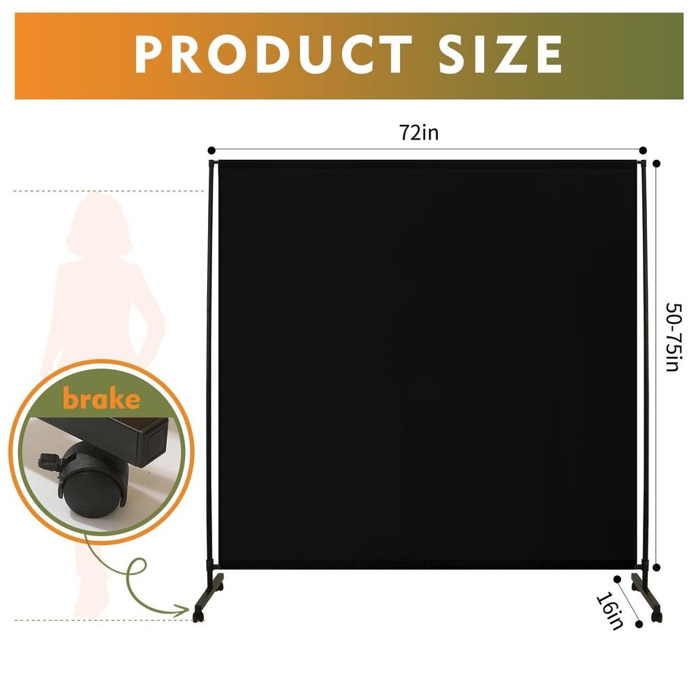Room Divider Screen 72"x72" with Lockable Caster Wheels, Privacy Panel for Ho...