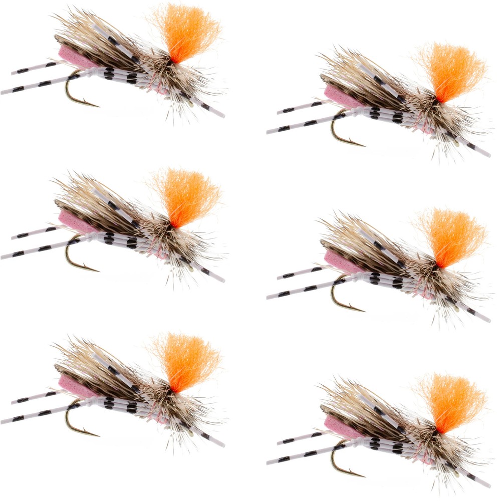 Feth Hopper Pink - Foam Grasshopper Fly Pattern - 6 Flies Hook Size 10