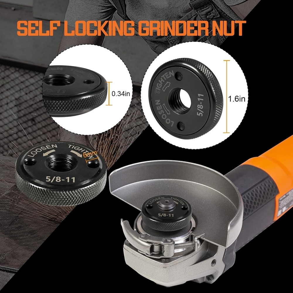 Self-Locking Flange Nuts for 4.5" & 5" Angle Grinders, 2PCS, No Wrench Needed