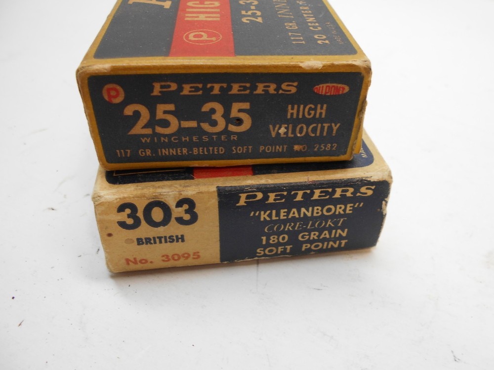 2 vintage peters empty rifle shell boxes 303 btit + 25/35 shell boxes