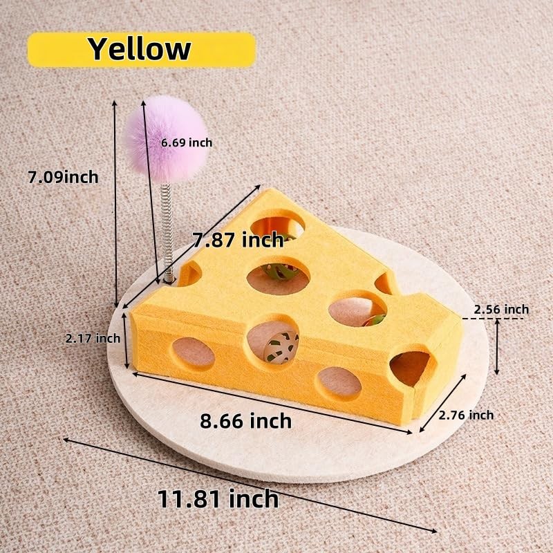 JoyFurEver Cat Ball Toy, Interactive Cheese Design, Yellow