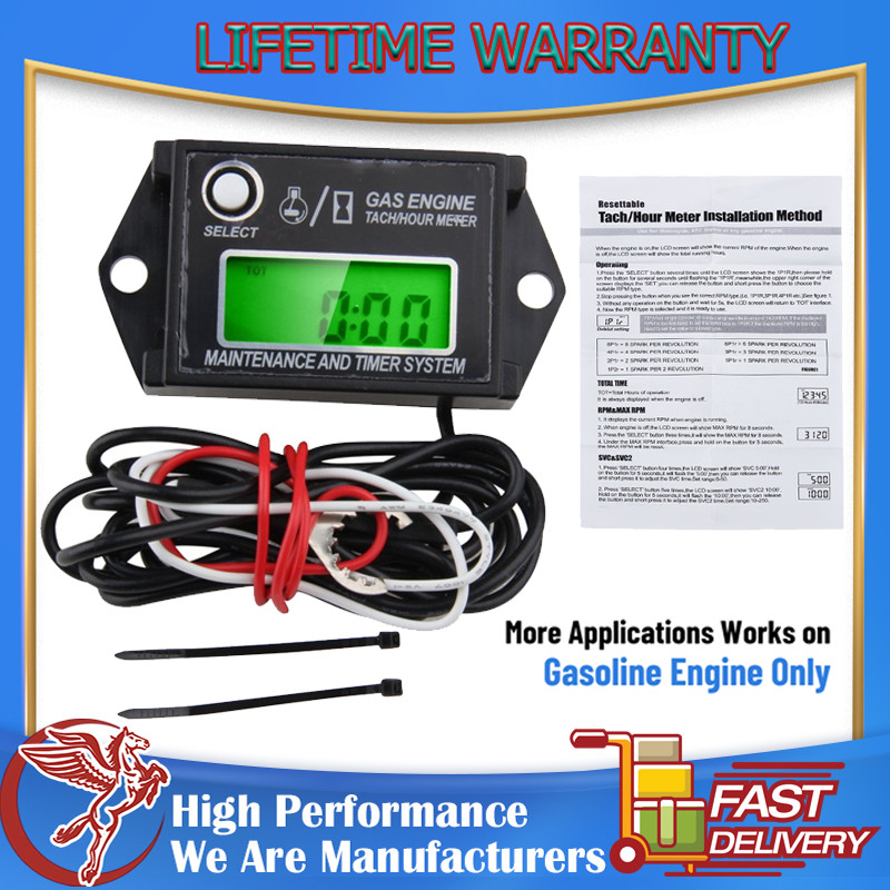 Digital Tiny Tachometer Tach Hour Meter Resettable Waterproof Job Timer &Battery