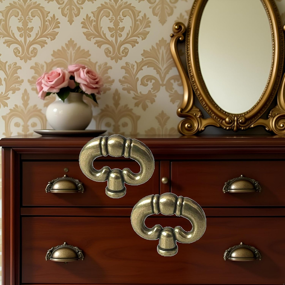 2Pcs Antique Bronze Drawer Knobs Ring Pull Vintage Cabinet Dresser Hardware
