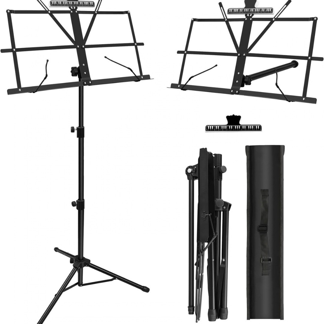 1 Pack Music Stand 2 in 1 Dual-Use Folding Sheet Music Stand Lightweigh...