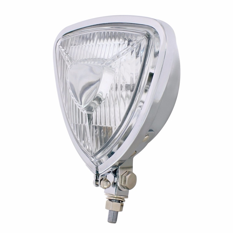 Vintage Style Triangle Headlight with Flat Chrome Housing