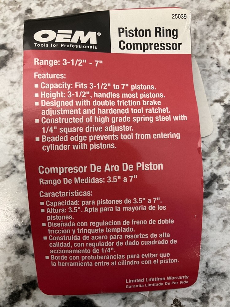 OEMTOOLS 25039 Piston Ring Compressor Tool (3 1/2 Inch­ To 7 Inch)