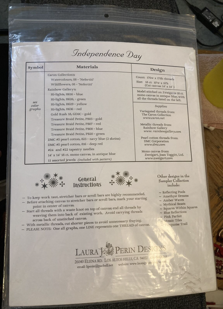 Laura J Perin Designs Independence Day Needlepoint Pattern only + sequins #IC007
