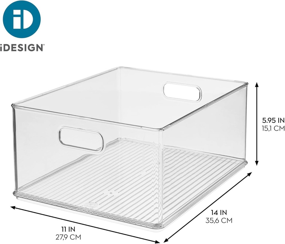 Recycled Plastic Stackable Storage Bin W/ Handles Clear
