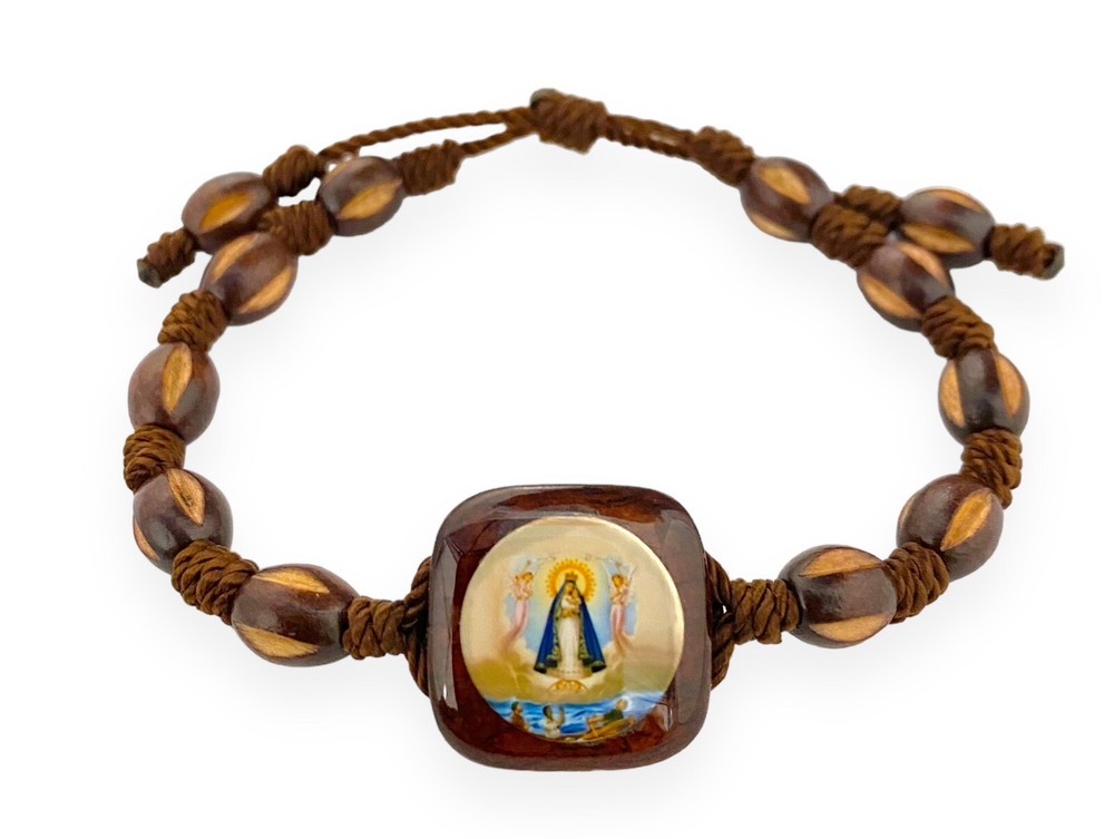 Our Lady of Charity Wood Corded Adjustable Bracelet Pulsera Virgen Caridad Cobre