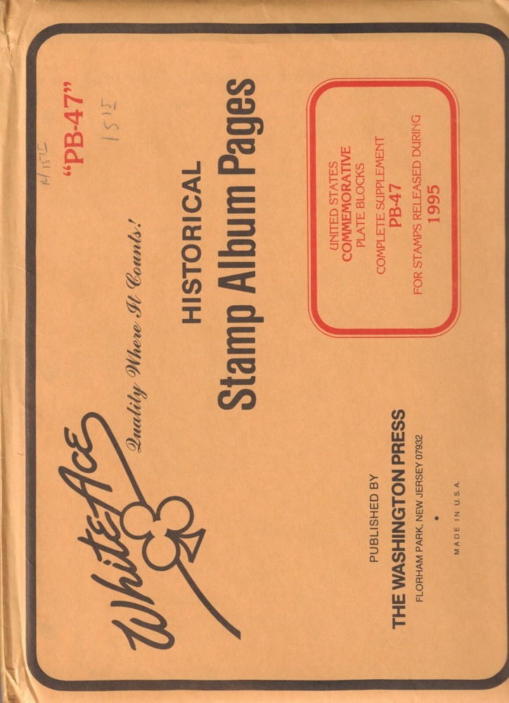 White Ace Stamp Album Pgs  1995 US Commemorative Plate Blocks Simplified PB-47s