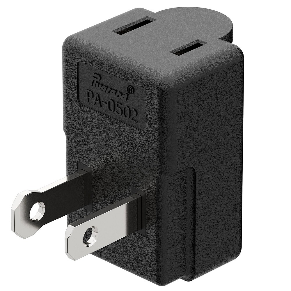 Right Angle Adapter, Plugrand 2-Prong 90 Degree Downward Down Angle, Black