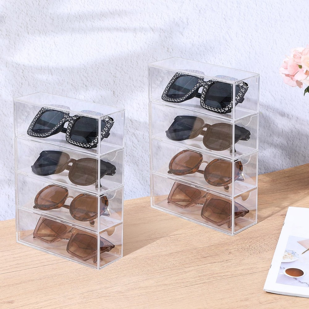 Acrylic Sunglass Organizer with Drawers - Stackable Eyewear Storage Case
