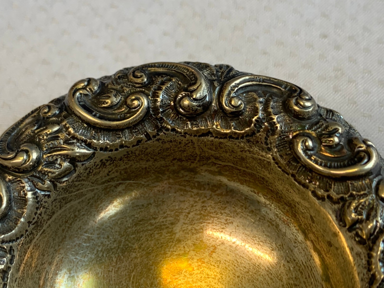 Antique Sterling Silver Condiment Dish Master Salt Cellar 38.9g Floral Repousse