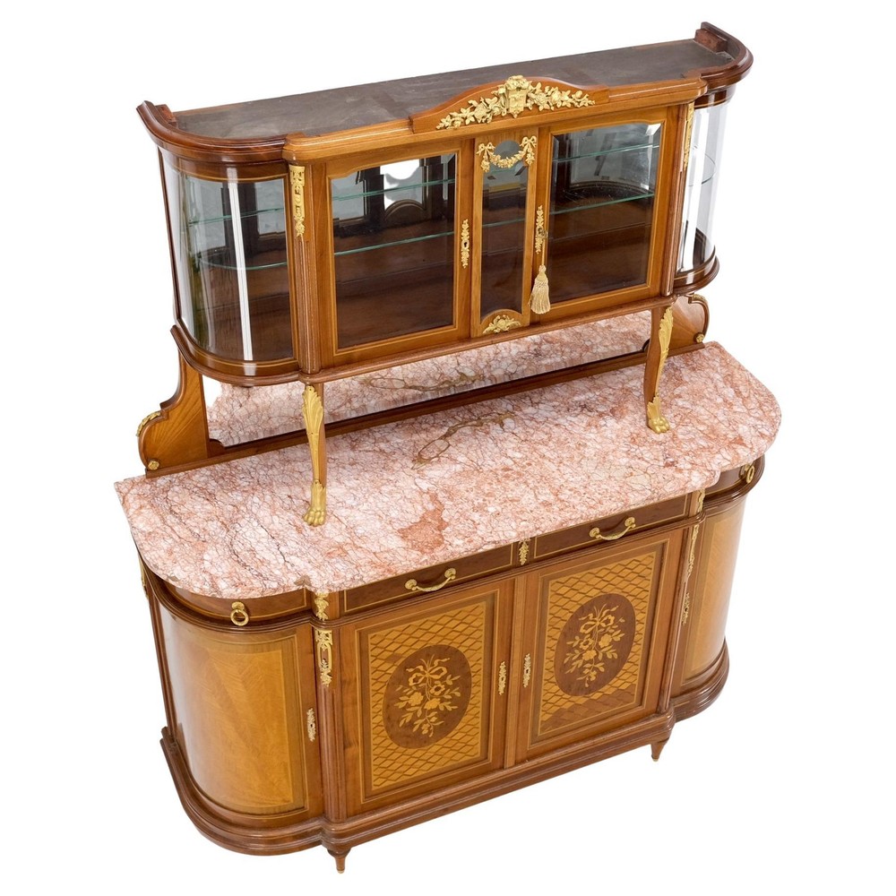 Louis XVI Style Commode Bronze Ormolu-Mounted Vitrine Buffet Sideboard Inlay