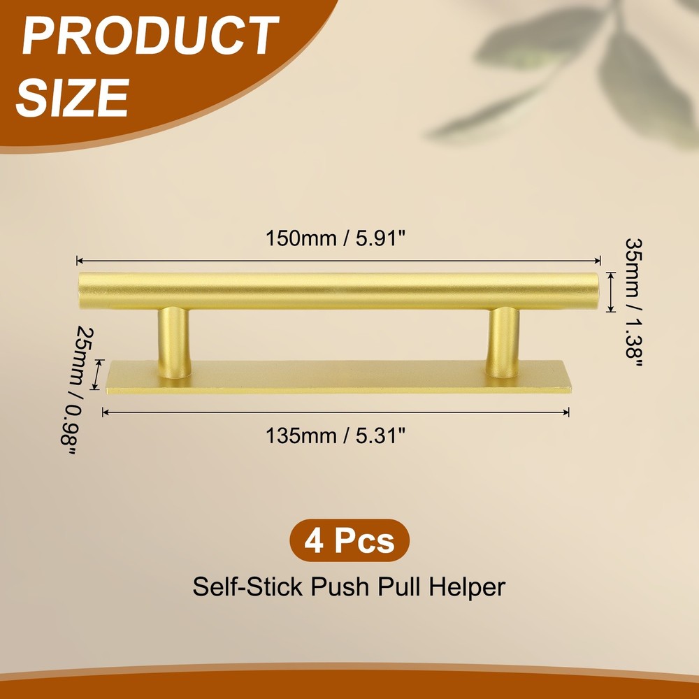 4pcs Self-Stick Push Pull Helper 6" Round Cabinet Handle Gold