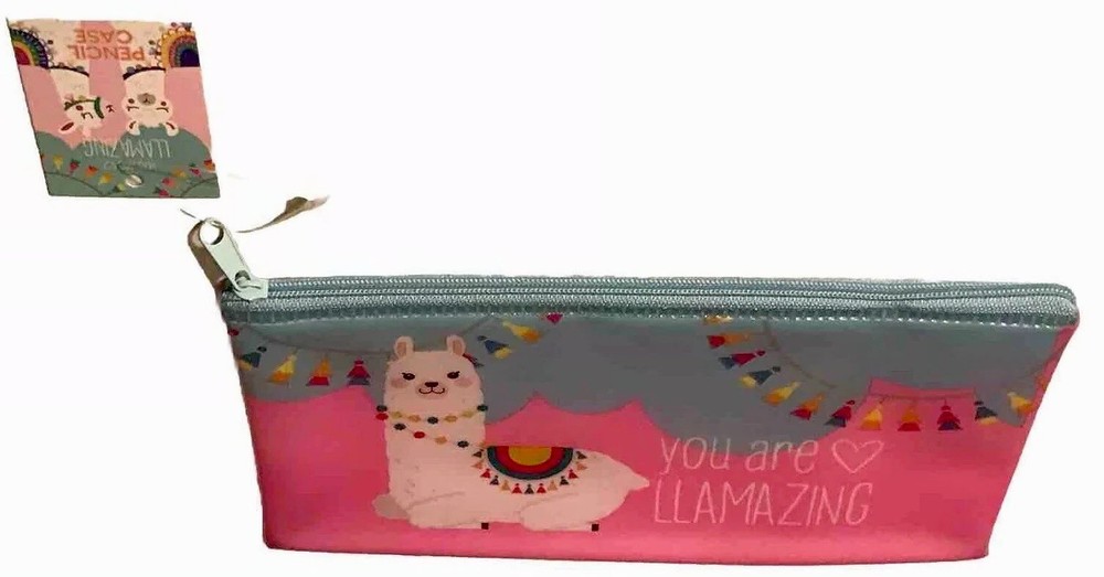Llama Set Vinyl Pencil Pouch and Envelope, 6 Stackable Push Pencils & 4 Erasers