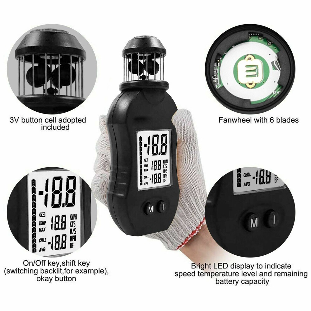5.8" Portable Handheld Anemometer Digital Cup Wind Speed Meter Gauge Data Record