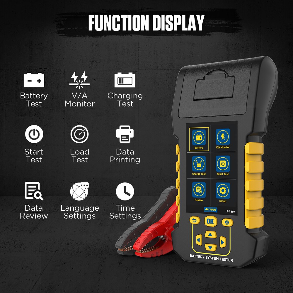 Auto Battery Tester Start Load Leakage Analyzer Data Review 8~30V DC W/ Printer