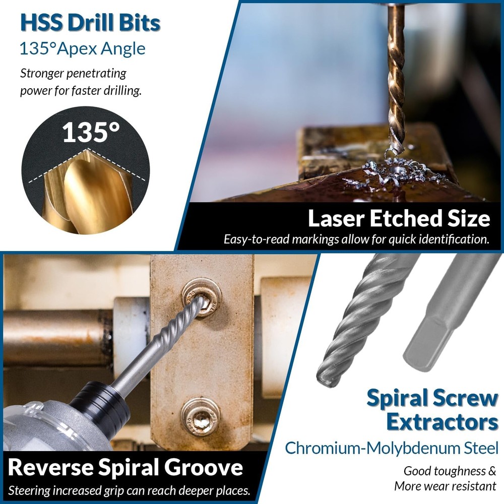 Thinkpro 39Pcs Bolt Extractor Set and Drill Bit Kit,Multi-Spline Screw Extrac...