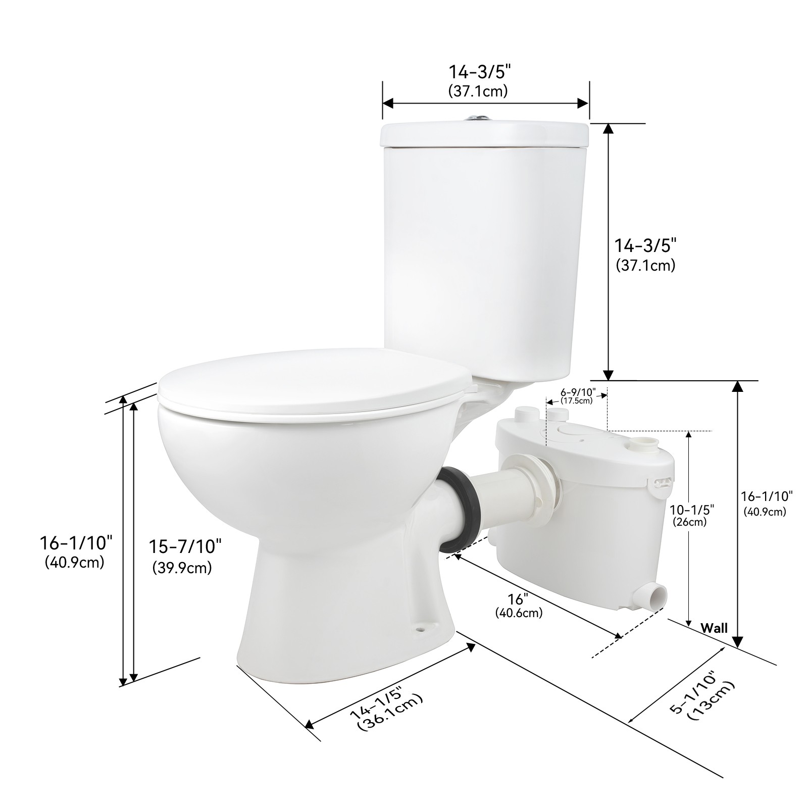 600W Upflush Macerating Toilet System Dual Flush 1/1.6GPF w/ Pump for Basement