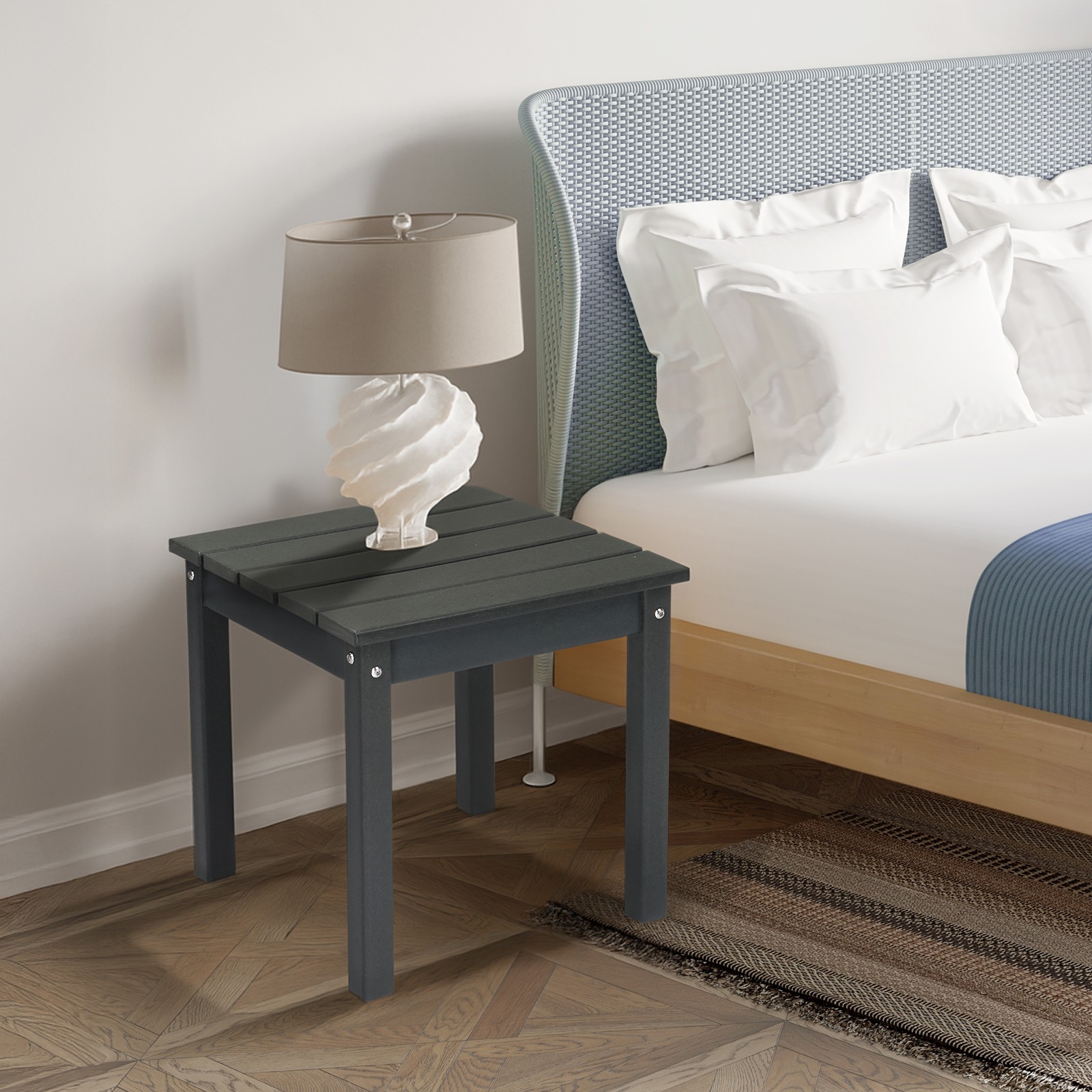 In/Outdoor 2-Tier Square Small Side HDPE End Storage Table, Weather Resistant