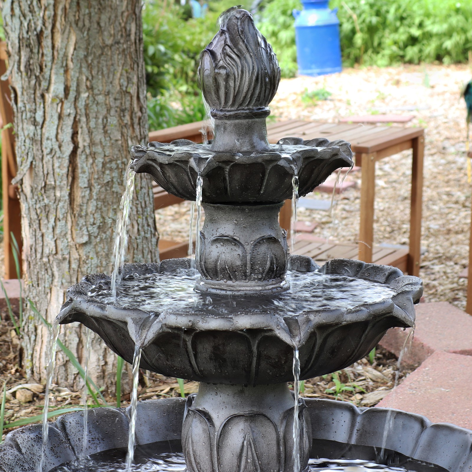 Sunnydaze Classic Tulip 3-Tier Outdoor Fountain, Dark Brown