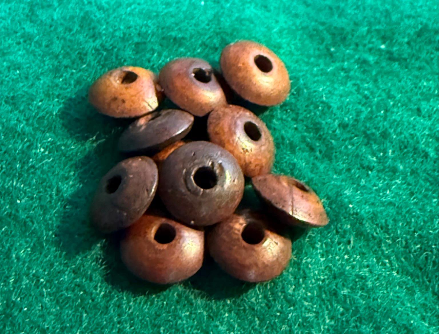 (10) Crow Indian Trade Beads Bone Donut Beads Dark Brown Fur Trade Era