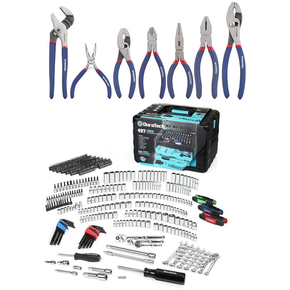 DURATECH 497-Piece Mechanics Tool Set Wrench Sockets& WORKPRO 7-PIECE Pliers Set